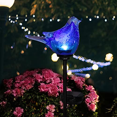 Afirst Outdoor Solar Garden Lights, Hand Blown Glass Blue Bird Yard Stake - Image 6