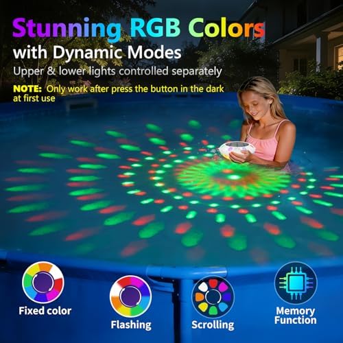 Floating Pool Lights w/Remote, 6.5" Upper & Lower Dynamic LED Color Changing Solar Pool Lights that Float, IP68 Waterproof Solar Floating Light for inground Pools Wedding Party Decor(4) - Image 3