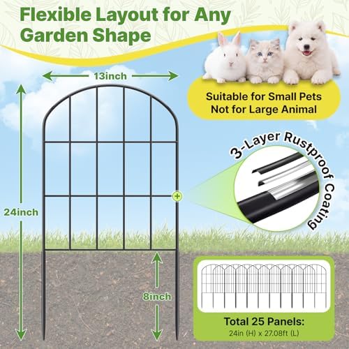 KIMAZO 25 Pack Decorative Garden Fence Panels – Metal Arched Fencing Dog Fence No-Dig Animal Barrier Fence Rustproof Garden Edging for Yard, Patio, Dog Run, Outdoor Decor Landscape & Flower Bed - Image 2