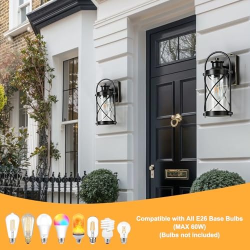 Dusk to Dawn Outdoor Wall Lights Fixtures, Waterproof Exterior Lighting with Photocell Sensor, Vintage Black with Gold Trim Metal Cage Lantern, Outside Lights for House Porch Patio Garage, 2 Pack - Image 3