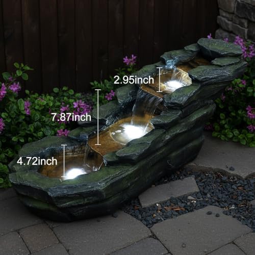 Naturefalls 44” Length Outdoor Rock Water Fountain with LED Lights - 4-Tiers Poly-Resin Cascading Waterfall Fountain for Garden, Patio, Yard, Home Decor - Image 5