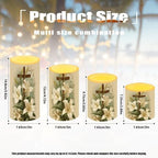 Set of 4 Flameless Candles Bulk Retro Lily Floral Battery Operated Candles with Color Changing Timer Remote Control Cross Printed LED Pillar Lights for Patio Porch Lanterns Home Decor - Image 4