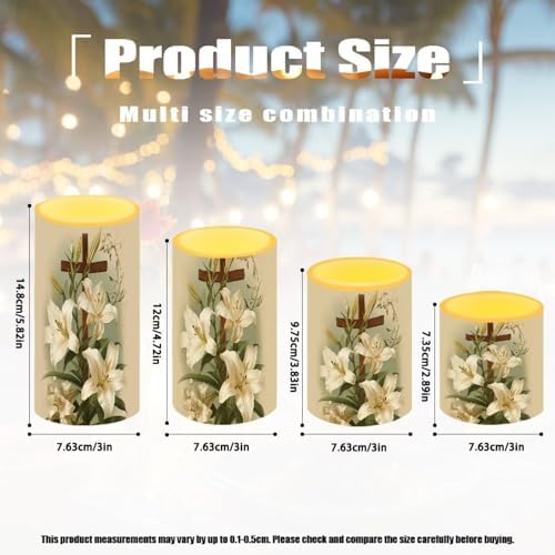 Set of 4 Flameless Candles Bulk Retro Lily Floral Battery Operated Candles with Color Changing Timer Remote Control Cross Printed LED Pillar Lights for Patio Porch Lanterns Home Decor - Image 4