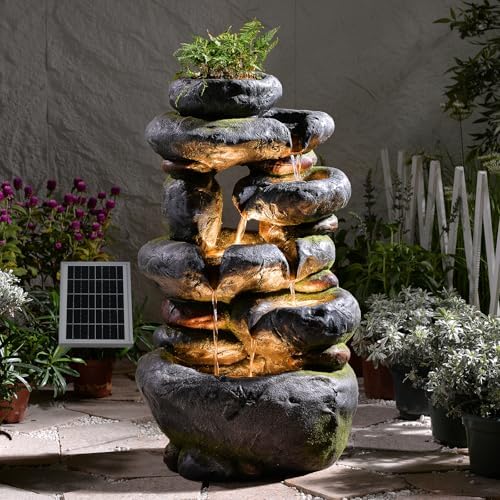 29.5''Tall Rock Solar Water Fountain Outdoor Garden Feature by Pivotify