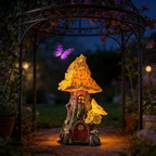 COWOS Mushroom House Statue, Mushroom Fairy Garden House with Solar Light, for Women's Yard Decorations, Gardening Gifts for Patio - Image 5