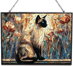 Rectangle Mosaic Siamese Cat On Windowsill Stained Glass Window Hanging Sun Catcher Halloween Haning Ornament Decoration Christmas Birthday Gifts for Lover, Friends by HYPESTYLE