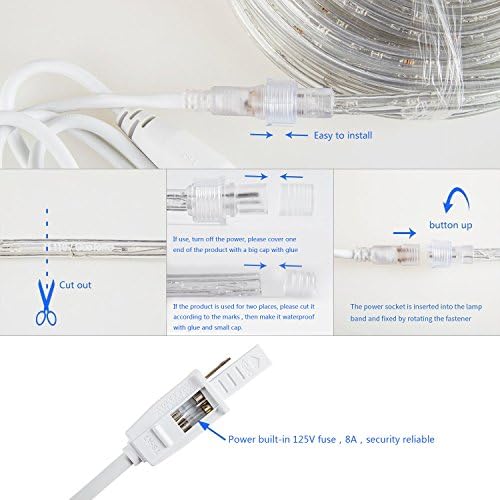 LED Rope Lights Outdoor Waterproof Daylight White: 50FT Cuttable Outside Bright 110V Lighting Connectable Flexible Plug Cool Clear Tube, Indoor Deck Patio Xmas Camping Decor, Not Flat Strip - Image 4