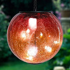 Mosaic Solar Hanging Lantern Orange Glass Outdoor Waterproof Solar Lights - Image 6