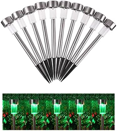 10PCS Green LED Outdoor Steel Garden Solar Powered Landscape Light Lamp Yar Pathway Stake Lights - Image 2