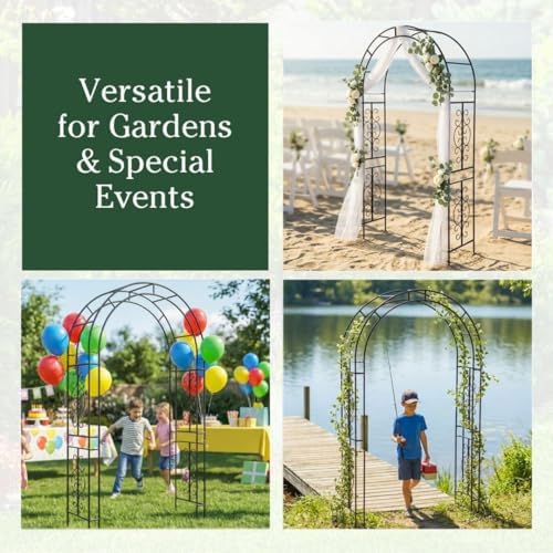 Plow & Hearth Arch Metal Outdoor Garden Arbor 7 Feet Tall Black Iron Trellis for Climbing Plants Outdoor, Wedding Party Arch, Outdoor Patio Decor - Image 7