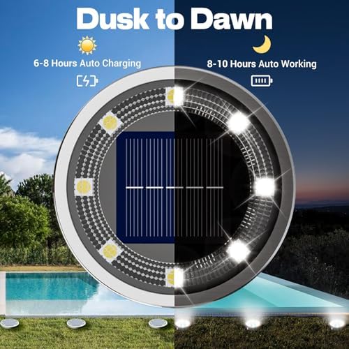 vighep Solar Ground Lights,18 Pack Flat Solar Lights Outdoor Waterproof, Bright LED Solar Disc Lights, 6000K Cool White Landscape Lighting for Outside Yard Garden Pathway Driveway Lawn - Image 3