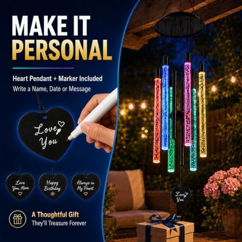 Nacome Solar Wind Chimes for Outside, 6 Color-Changing LED Tubes, Black - Image 5