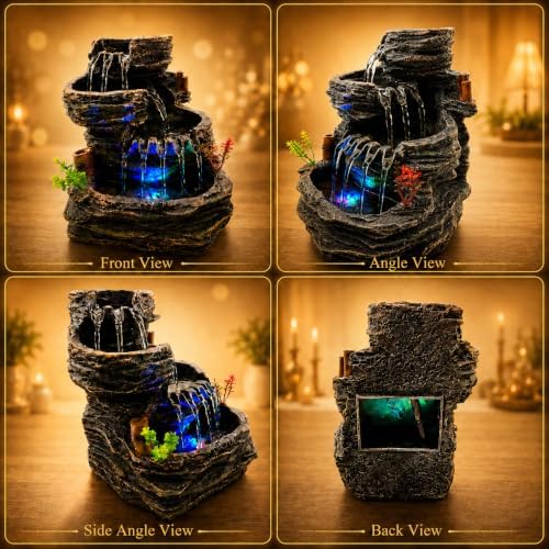 Indoor Tabletop Water Fountain with LED Light, Resin Rock-Look Waterfall Decor, Feng Shui Inspired Zen Fountain for Desk, Office, Bedroom, Living Room & Meditation Space (9.25" Cascading Rock) - Image 6