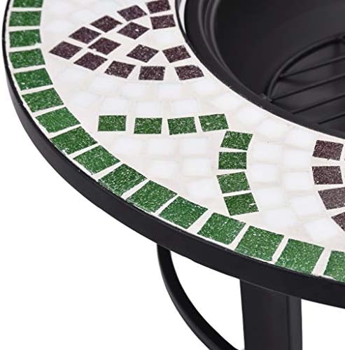 Mosaic Fire Pit Green 26.8" Ceramic Bowl with Steel Stand, Round Tabletop for Drinks, Outdoor Patio Garden BBQ Campfire Heater for Wood Logs Charcoal - Image 7