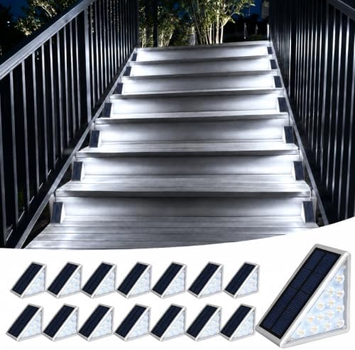 16 Pack Grey Solar Step Lights Outdoor Waterproof - 6000K Cool White by XILLUMICORE