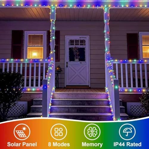 QITONG 4 Pack Solar Fairy Lights, Each 33ft 100 LED Multicolor Christmas String Light Outdoor Waterproof, 8 Modes Silver Wire Twinkle Mini Lights - Image 2