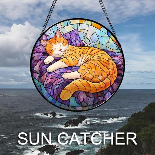 Sleeping Orange Cat Stained Glass Window Hanging Suncatcher Gifts 9.8" - Image 4