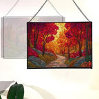 Path Through Glowing Autumn Forest Rectangular Stained Glass Suncatcher – Hanging Window Panel with Animal & Nature Scene – Vibrant Glass Art Gift for Wildlife, Fantasy, Nature Lovers nmbDYO - Image 3