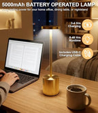 Swinerton Cordless Table Lamp Set of 2, Gold 5000mAh Rechargeable Battery Operated Lamps, Wireless 3 Color Dimmable Touch Lamp Table Light for Restaurant Dining Patio Outdoor, Home Decor - Image 4