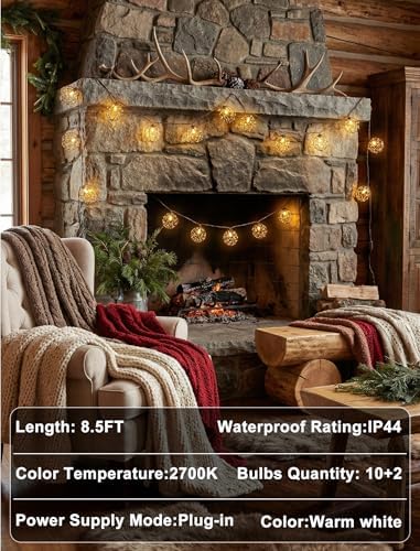 Oviejo 8.5FT LED Patio String Lights, Waterproof Outdoor Lantern String Lights with 12 Bulbs, Beaded Copper Wire Ball Style, Connectable Yard Garden Bistro Party Lights, Warm White - Image 4