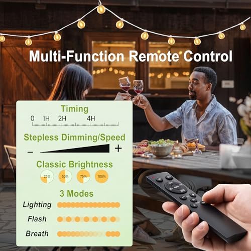 White Outdoor String Lights 30FT (1FT Apart) Remote for Patio Wedding Party - Image 4