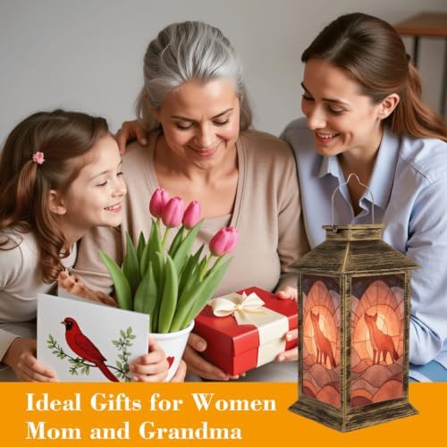 Solar Lantern Abstract Fox Silhouette Glass Outdoor Waterproof Garden Hanging Lantern Solar Powered Lighting Outside Solar Light for Patio Yard Camping, Gifts for Women Mom - Image 7