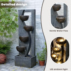 5-Tier Cascading Outdoor Fountain with LED Lights, 49.2" Tall Resin Waterfall Fountain for Garden, Patio, Backyard - Freestanding Water Feature - Image 4