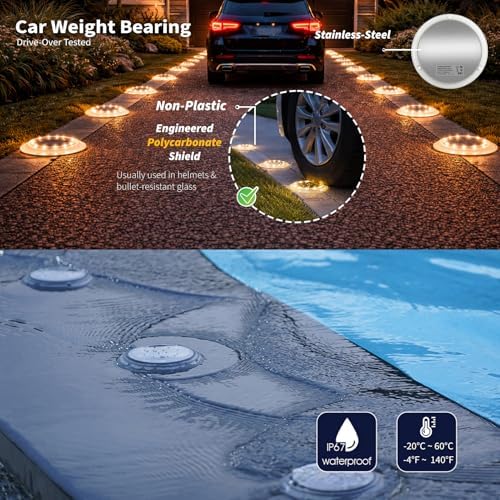 SHONELIGHTING Solar Dock Lights, Deck LED Disc, Warm White, 2 Pack - Image 2