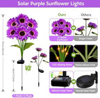 Solar Sunflower Lights Outdoor Garden Decor, 4 Pack Solar Purple Flowers Lights with 24 Sunflowers, Waterproof Fall Decor Stake Decorative Light Auto ON/Off for Garden Yard Patio, Gift for Women - Image 2