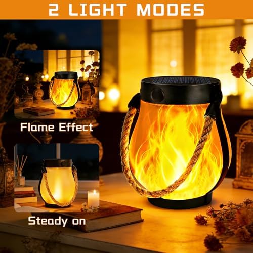 2 Pack Solar Lanterns Outdoor Waterproof, Flickering Flame Hanging Lanterns - Image 2