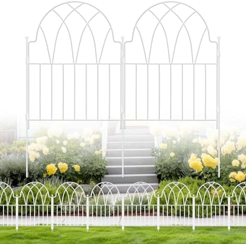 Garden Fence Panels - 17 in(H) x 10.56ft(L) White Metal Fence No Dig Decorative Fence with Stakes Animal Barrier Fence for Dogs, Flower Bed Edging Wire Border for Yard, Patio, Outdoor Decor by LATIHUUM