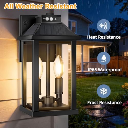 Solar Porch Lights Outdoor with Motion Sensor, Dusk to Dawn Waterproof Solar Wall Light with 3 Lighting Modes, Wall Sconce Light fixtures for Home Garage Porch Yard Front Door - Image 4