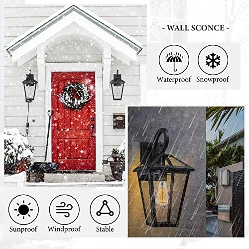 Outdoor Light Fixtures Wall Mount, Waterproof Exterior Wall Lanterns with Glass, Outside Wall Sconces, Front Porch Lights for House Garage Doorway Patio (Black, Clear Glass) - Image 3