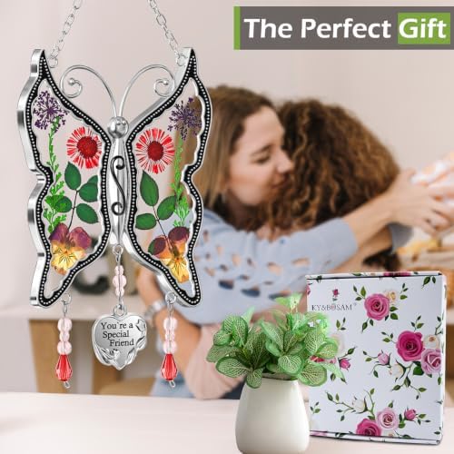 KY&BOSAM Gift for Friend Butterfly Suncatcher Stained Glass Window Hanging - Image 4