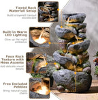 36.2''Tall Rock Outdoor Water Fountain with LED Lights - Image 3