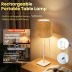 Waterproof Outdoor Rechargeable Cordless Table Lamp with Wicker Shade, Battery Operated Portable Table Light with Adjustable Height Pole, for Patio Restaurant Kitchen Dinner (White) - Image 6