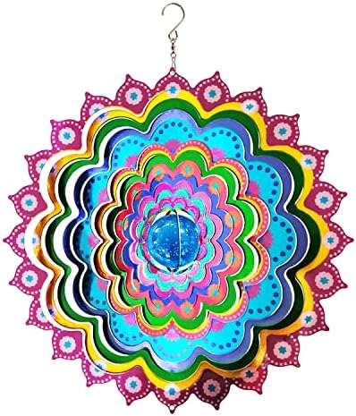 FONMY Mandala Wind Spinner w/Crystal Ball Peacock- 3D Stainless Steel Hanging Spinners Worth Gift Christmas Decoration Indoor/Outdoor Garden Décor Kinetic Yard Art 12 Inches Wind Sculpture by FONMY