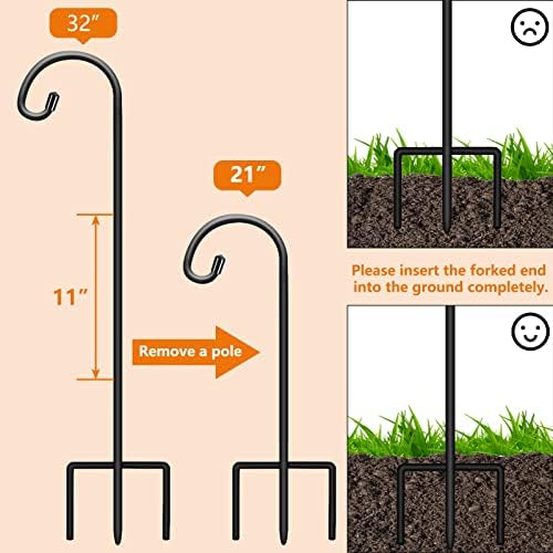 Gtongoko 32 Inch Shepherd Hooks for Outdoor 4 Pack, Adjustable Garden Hooks for Hanging Plants, Lanterns, Solar Lights, Mason Jars & Wedding Decor, Matte Black Decorative Shepherd’s Hooks - Image 5