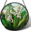 Stained Glass Window Hanging - White Green Lily of The Valley Suncatcher for Doors Garden Terrace Plant Sun Catchers Decor Mother's Day Birthday Flowers Gifts for Women Men Mom 11.8 in by JOSUMALY