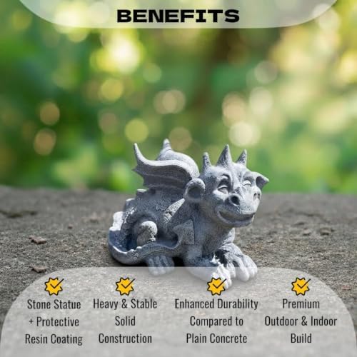 OLOMA Smiling Little Dragon Concrete Statue Outdoor Mythical Creature Outdoor Decor Fantasy Drake Figurine Handcrafted Sculpture Stone Gargoyle Ornament Weather Proof Accent Fantasy Gift - Image 6