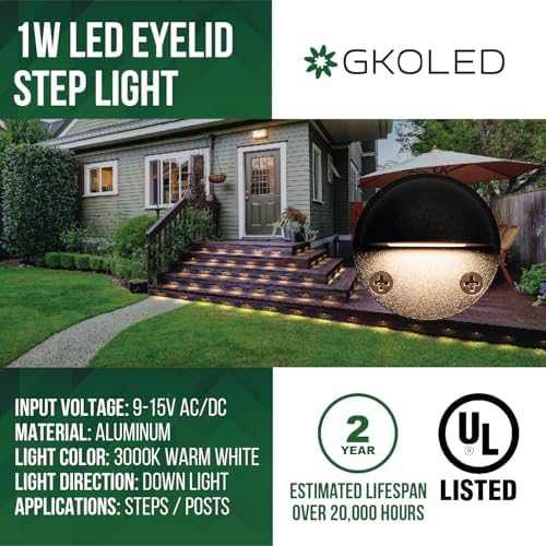 GKOLED 16-Pack Low Voltage LED Deck Light Fixture, Mini Size Eyelid Step Lights with 0.8W 3000K Integrated LED Chips, IP65+ Waterproof for Outdoor, Die-cast Aluminum with Powder Coated Finish - Image 2