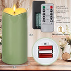 Rossesay 2 Pack 4 x 8 Inch Large Waterproof LED Pillar Candles, Sage Green - Image 2