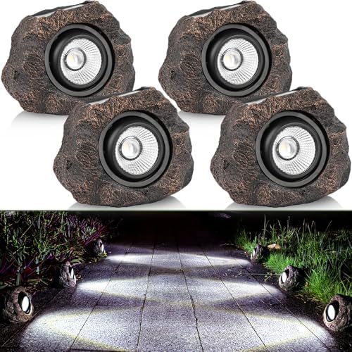 Candieslife Solar Rock Lights Outdoor Garden Waterproof - Super Bright LED Solar Spotlights, Solar Powered Landscape Path Decorative Garden Stone Lights for Pathway, Walkway, Yard, Patio (4 Pack) by Candieslife