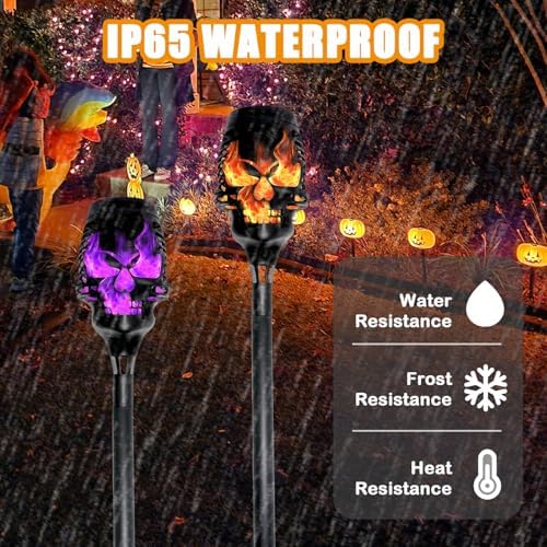 Halloween Solar Skull Stake Lights, Pathway Decor, 8 Pc, Orange - Image 4