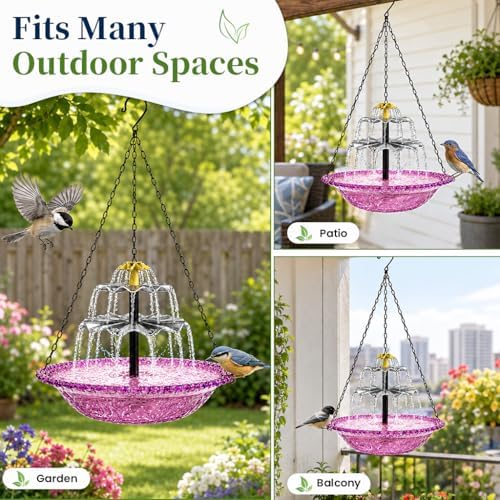 Solar Fountain for Bird Bath Outside, Garden Water Feature with Ground Stake Stand or Hanging Style for Patio, Yard & Lawn (A-XL-Purple) - Image 5