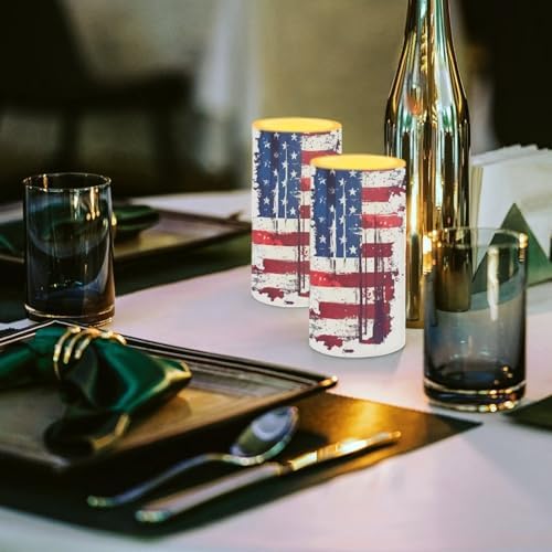 The Stars and Stripes Flameless Candles with Remote American Flag Battery Operated Candles with Timer Flickering LED Battery Operated Elictric Pillar Tealights for Holiday Decor - Image 3
