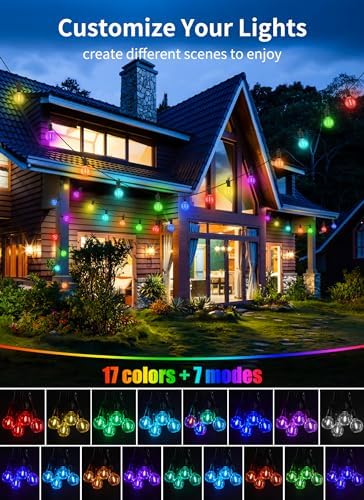 Brightown Outdoor String Lights 58 Feet G40 LED Patio Lights, RGB, Remote - Image 4