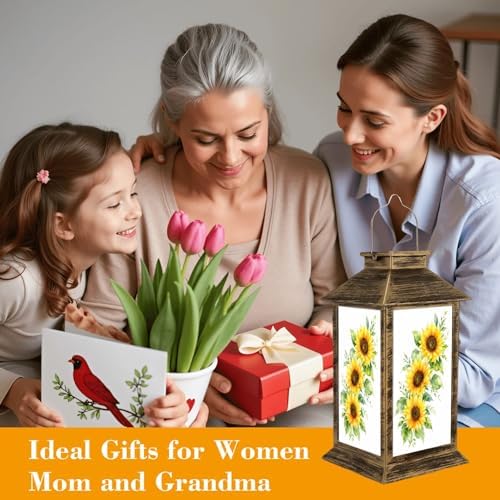Solar Lantern Outdoor Waterproof Sunflowers Bouquet Watercolor Hand Painted Garden Decor LED Hanging Solar Lights Tabletop Lamp Gifts for Women Mom Outside Yard Patio Porch - Image 4