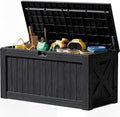 JUMMICO 120 Gallon Resin Deck Box, Large Outdoor Storage Box Waterproof & Lockable for Garden, Patio, Pools (Black) by JUMMICO