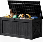 JUMMICO 120 Gallon Resin Deck Box, Large Outdoor Storage Box Waterproof & Lockable for Garden, Patio, Pools (Black) by JUMMICO